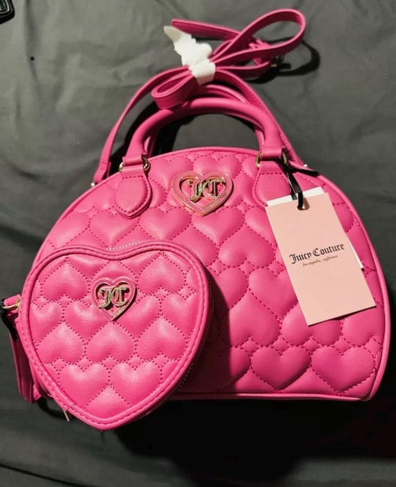Juicy Couture Quilted Juicy Pink Dome Satchel Bag With Heart Coin
