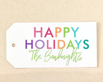Colorful Personalized Holiday Gift Tags Merry Christmas Custom Gift Tags Holiday Gift Wrap Holiday Party Packaging Personalized Christmas