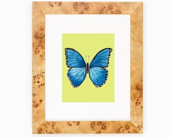 FYSIEKE blauwe vlinder Art Print Home decor digitale download PDF aquarel kwekerij Home Office vrouwelijke meisjes slaapkamer groene vlinder kunst