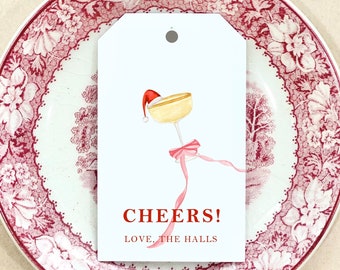 Personalized Christmas Gift Tags Santa Hat Champagne Cheers NYE Custom Tag Holiday Gift Wrap Personalized Christmas Holiday Party Packaging