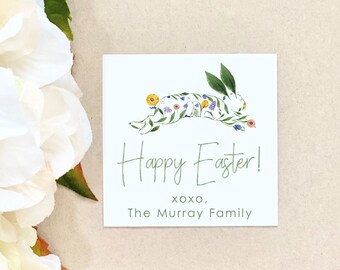 Happy Easter Stickers bunny Personalized Custom Watercolor Ribbon Gift Wrap Party Packaging Kids Boy Girl Nursery first easter bunny