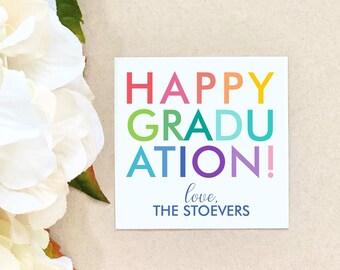 Colorful Happy Graduation Stickers Personalized Monogram Custom Colorful Gift Wrap Party Packaging gifting colorful kids school colors grad