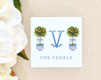Personalized Sticker Custom Watercolor Topiaries Gift Wrap Party Packaging Kids Baby Housewarming Family Initial Monogram thank you classic