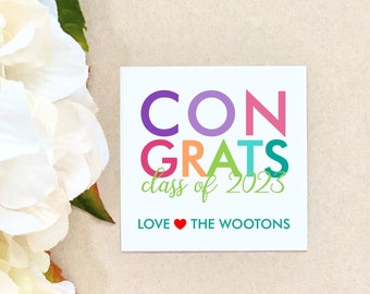 Colorful Happy Graduation Stickers Personalized Monogram Custom Colorful Gift Wrap Party Packaging gifting congrats kids school colors grad