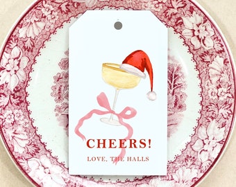 Personalized Christmas Gift Tags Santa Hat Champagne Cheers NYE Custom Tag Holiday Gift Wrap Personalized Christmas Holiday Party Packaging