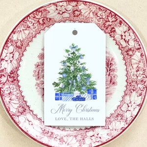 Personalized Christmas Gift Tags Blue & White Christmas Tree Custom Tag Holiday Gift Wrap Personalized Christmas Holiday Party Packaging