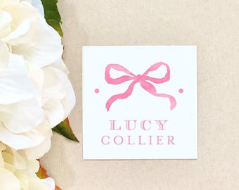 Bow Stickers Pink Personalized Custom Watercolor Ribbon Gift Wrap Party Packaging Kids Baby Gender Neutral Boy Girl Nursery first birthday