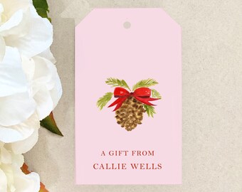 Personalized Christmas Gift Tags Pink pinecone retro Custom Tag Holiday Gift Wrap Personalized Christmas Holiday Party Packaging