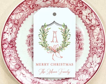 Personalized Christmas Gift Tags Christmas Crest Custom Christmas Gift Tag Holiday Gift Wrap Personalized Christmas Holiday Party Packaging