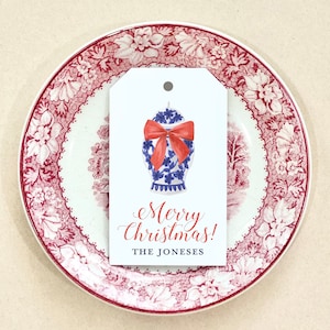 Ginger Jar Blue & White Personalized Holiday Gift Tags Custom Christmas Chinoiserie Holiday Gift Wrap Personalized Christmas Tags Packaging