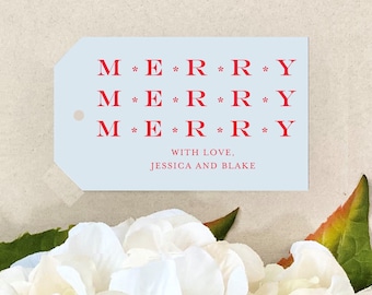 Merry Merry Personalized Christmas Gift Tags Pink Classic Custom Tag Holiday Gift Wrap Personalized Christmas Holiday Party Packaging