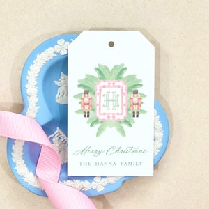 Personalized Christmas Gift Tags Palm Beach Crest Custom Christmas Gift Holiday Pink & Green Nutcracker Holiday Party Packaging Bamboo