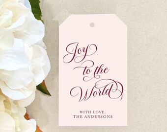 Joy to the World Personalized Christmas Gift Tags Pink Classic Custom Tag Holiday Gift Wrap Personalized Christmas Holiday Party Packaging