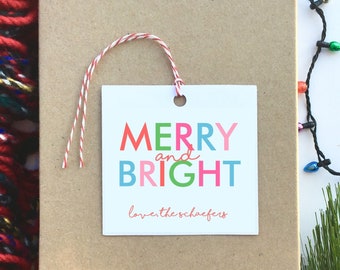 Personalized Christmas Gift Tags Merry and Bright Holiday Custom Christmas Holiday Gift Wrap Personalized Christmas Tags Party Packaging