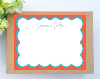 Scalloped Stationery Wavy Notecards Scallop Personalized Notecards Monogram Colorful Notecard Set Custom Cards Custom Thank You Notes Fun