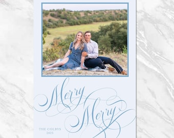 Merry Christmas Personalized Classic Christmas Card Traditional Custom Holiday Card Printable Photo Watercolor Digital Download