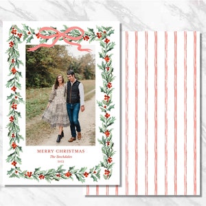 Verdure rouge personnalisée carte de Noël classique carte de vacances personnalisée traditionnelle imprimable Photo classique aquarelle DigitalDownload monogramme