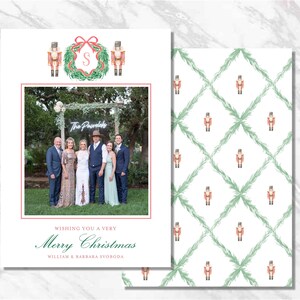 Personalized Red Greenery Classic Christmas Card Traditional Custom Holiday Card Printable Classic Photo Watercolor DigitalDownload Monogram
