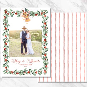 Personalized Red Greenery Classic Christmas Card Traditional Custom Holiday Card Printable Classic Photo Watercolor DigitalDownload Monogram