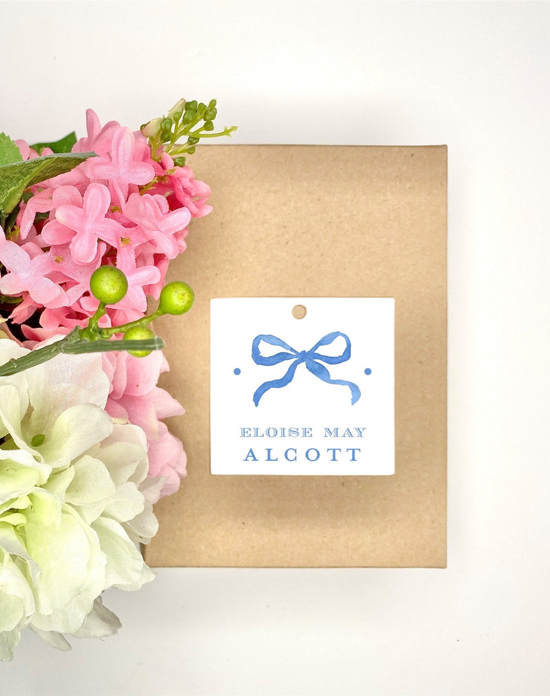 Bow Gift Tag Blue Personalized Custom Watercolor Ribbon Gift - Etsy