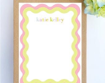 Scalloped Notepad Wavy Pad Scallop Personalized Monogram Colorful Notecard Set Custom Cards Thank You Notes Fun Desk Top Gift pink Green