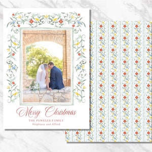 Christmas card Personalized birds garden whimsical greenery Classic Traditional Custom Holiday Printable Photo Watercolor Digital Download