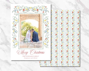 Christmas card Personalized birds garden whimsical greenery Classic Traditional Custom Holiday Printable Photo Watercolor Digital Download