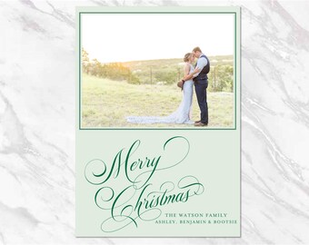 Merry Christmas Personalized Classic Christmas Card Traditional Custom Holiday Card Printable Photo Watercolor Digital Download