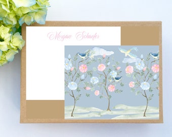 Chinoiserie Stationery Birds Asian Notecards Classic Personalized Notecards Monogram Colorful Notecard Set Custom Cards Custom Thank You Fun