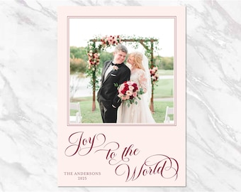 Joy to the World Personalized Classic Christmas Card Traditional Custom Holiday Card Printable Photo Watercolor Digital Download