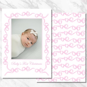 Personnalisé rose blanc noeud carte de Noël personnalisé vacances imprimable classique Photo aquarelle téléchargement numérique monogramme naissance faire-part