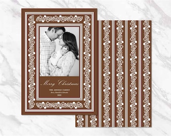 Personalized Brown and white Christmas Card Custom Holiday Card Printable Classic Photo Card Watercolor Digital Download Monogram