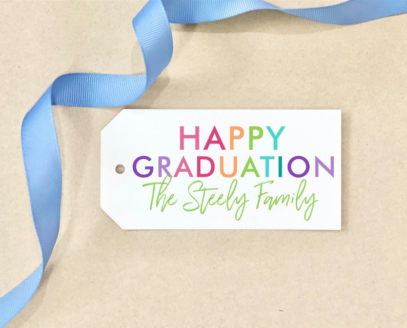 Colorful Happy Graduation Gift Tag Rainbow Personalized Congratulations ...
