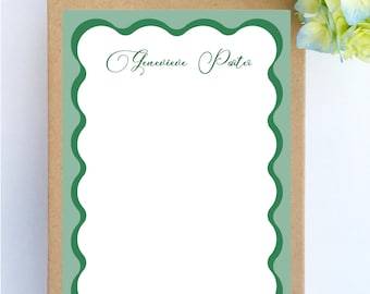 Scalloped Notepad Wavy Pad Scallop Personalized Monogram Colorful Notecard Set Custom Cards Thank You Notes Fun Desk Top Gift Green colorful