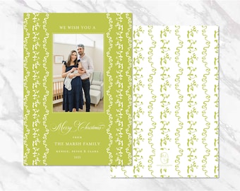 Merry Christmas Personalized Classic Christmas Card Traditional Custom Holiday Card Printable Photo Watercolor Digital Download Citron Color