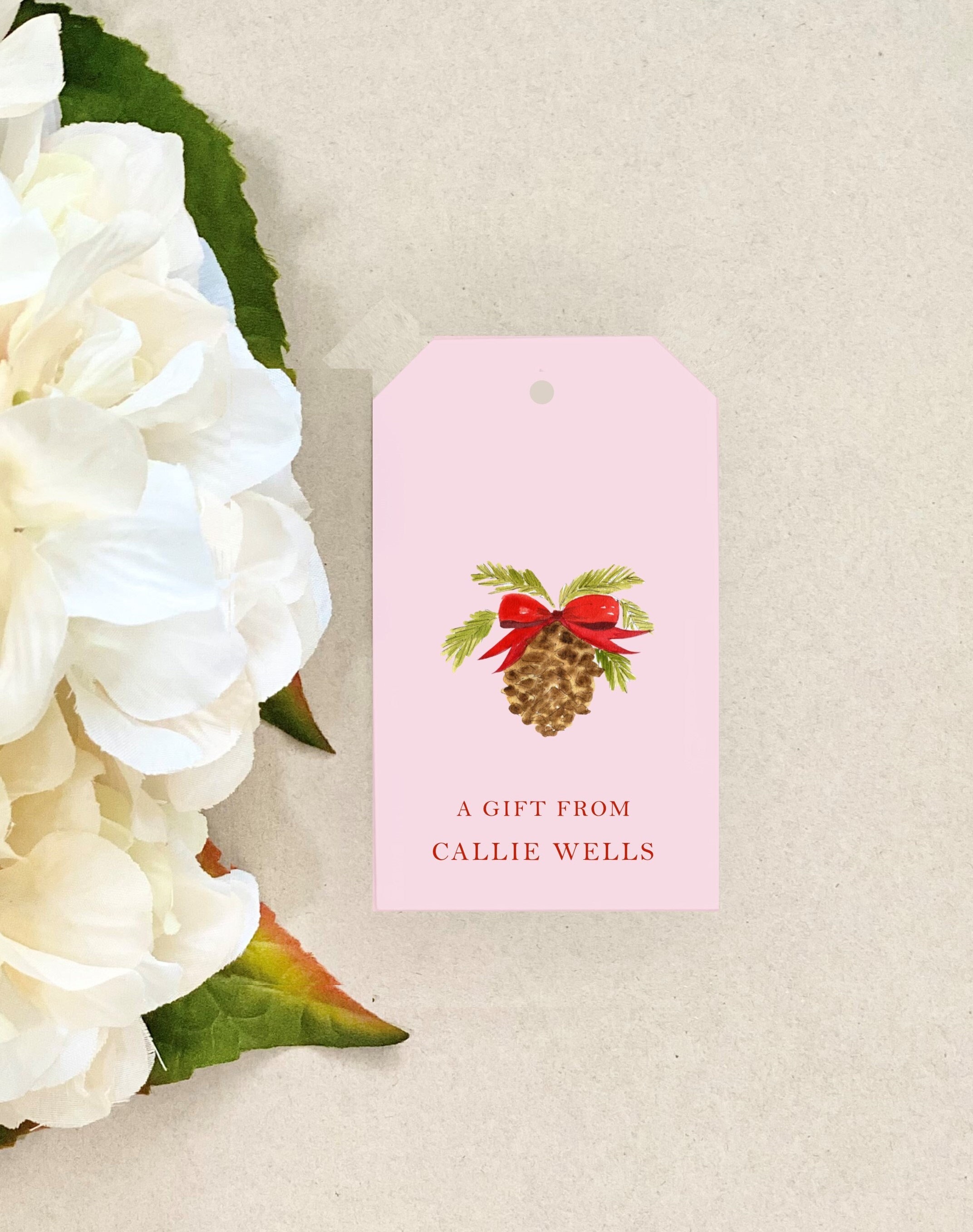 Personalized Christmas Gift Tags Pink Pinecone Retro Custom Tag Holiday ...