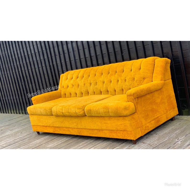 Mid Century Modern Velvet Like Felt Danish 1950s Golden Yellow Etsy