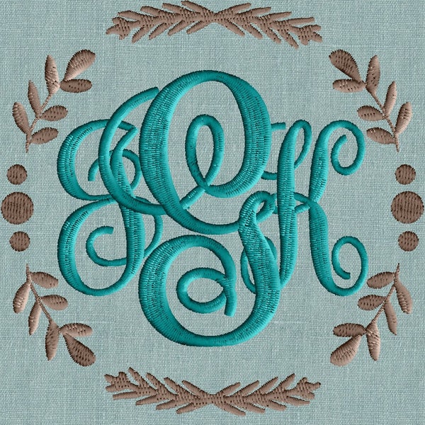 Leaves Laurel Dots Font Frame Monogram - Font not included - EMBROIDERY DESIGN - Instant download - Hus Vp3 Dst Exp Jef Pes formats