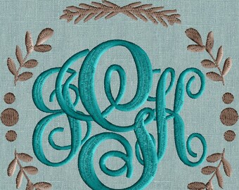 Leaves Laurel Dots Font Frame Monogram - Font not included - EMBROIDERY DESIGN - Instant download - Hus Vp3 Dst Exp Jef Pes formats