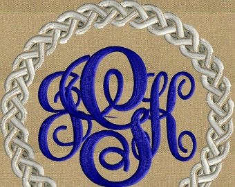 Double Braid circle Font Frame Monogram Embroidery Design Font not included - 2 sizes - Instant download Hus Dst Exp Vp3 Jef Pes