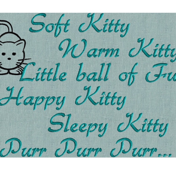 Soft Kitty quote "Soft Kitty warm kitty little ball of fur..." - EMBROIDERY DESIGN FILE- Instant download -Exp Jef Vp3 Pes Dst formats