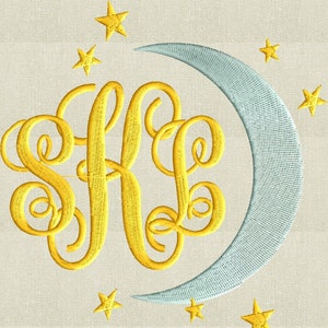 Moon & Stars Font Frame Monogram Embroidery Design - Font not included - EMBROIDERY DESIGN FILE - Instant download - Exp Vp3 Dst Hus Jef Pes