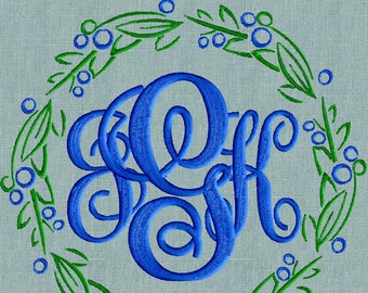 Blueberry Font Frame Monogram Design -Font not included - EMBROIDERY DESIGN FILE - Instant download - Vp3 Hus Dst Exp Jef Pes formats