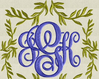 Leaf Square Font Frame Monogram Embroidery Design - Font not included - 2 sizes - Instant download - Hus Dst Exp Vp3 Jef Pes formats