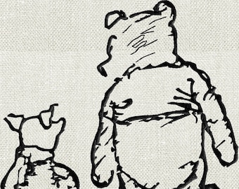 Archivo de diseño de bordado de Pooh y Piglet Descarga instantánea Hus Dst Exp Jef Pes Vp3 1 tamaño para bastidores de 4x4 o más grandes
