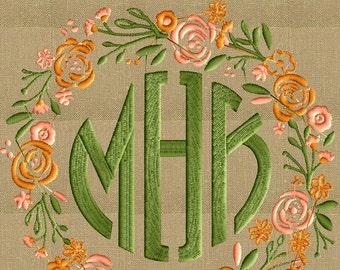 Rose Garden Chalk board style Floral Font Frame Monogram Embroidery Design - Font not included - Instant download - Hus Dst Exp Vp3 Jef Pes