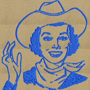 Cow Girl Cowgirl Western Retro Embroidery Design - EMBROIDERY Design FILE - Instant download - 2 sizes - Dst Hus Jef Pes Vp3 Exp formats