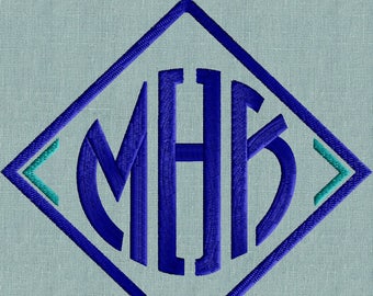 Tailored Diamond Font Frame Monogram EMBROIDERY DESIGN -Font not included - Instant download - Hus Dst Exp Jef Pes Vp3 formats