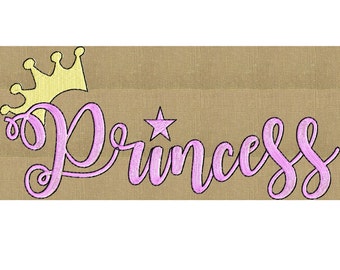 Crown with "Princess" quote - EMBROIDERY DESIGN file - Instant download Hus Exp Jef Vp3 Pes Dst formats