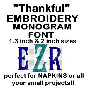 Peut inclure: Modèle de police de monogramme de broderie en bleu et turquoise, avec les lettres "EZR" affichées. La police est disponible en tailles de 1,3 pouce et 2 pouces, idéale pour les serviettes ou les petits projets.